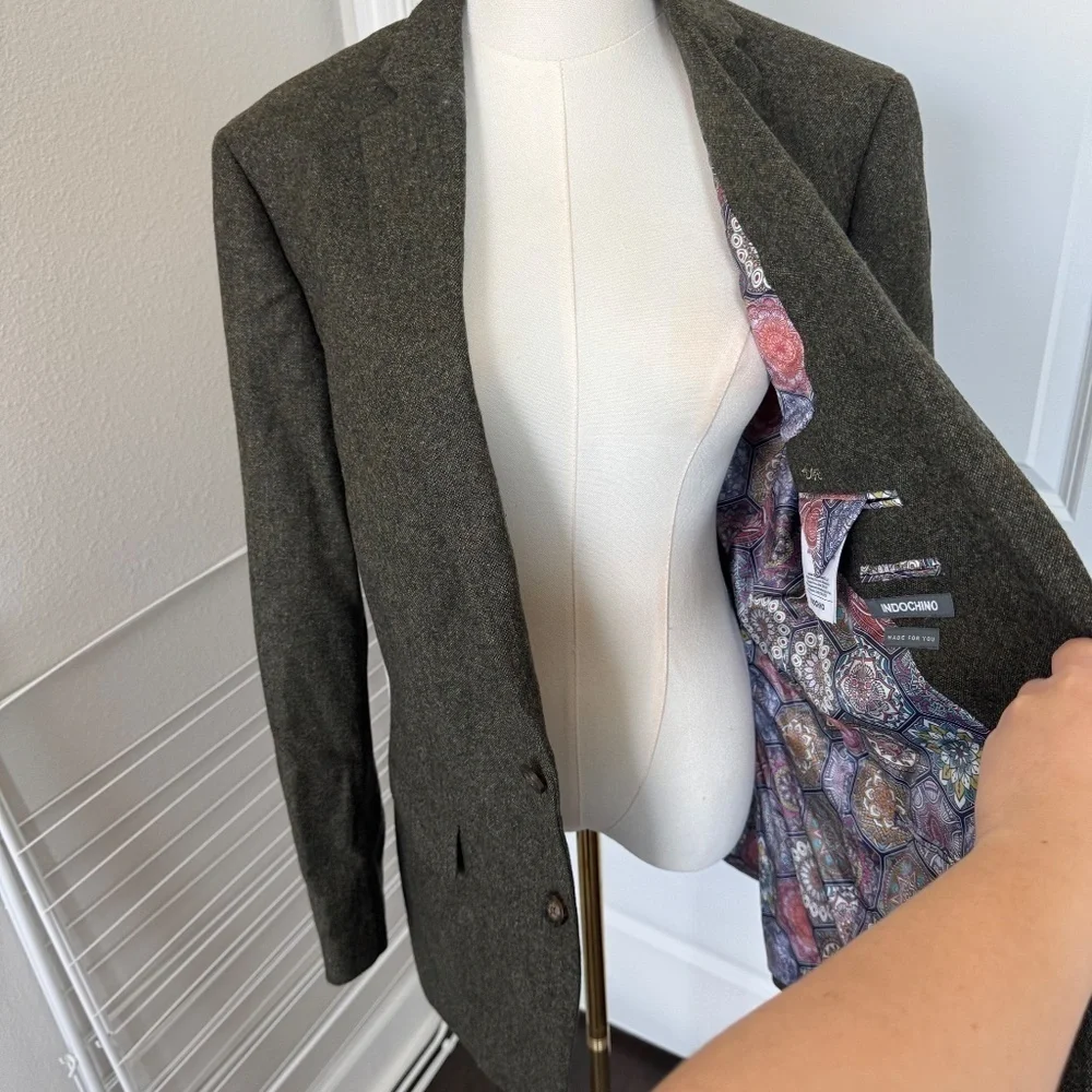 NWT Indochino Wool Blazer Olive Green with Floral Paisley Interior Yaletown 52